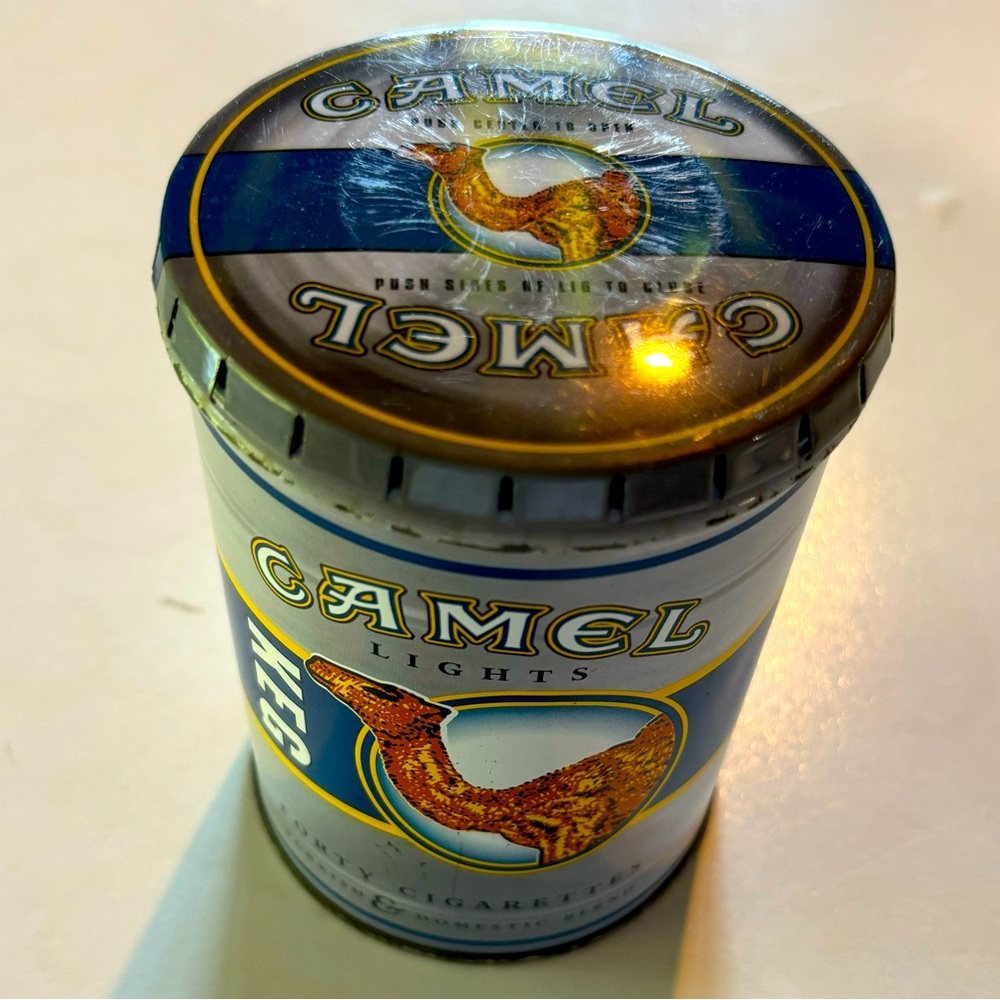 VTG Camel Lights Tobacciana Keg Metal Press Snap Top Lid Collector Tobacco Tin